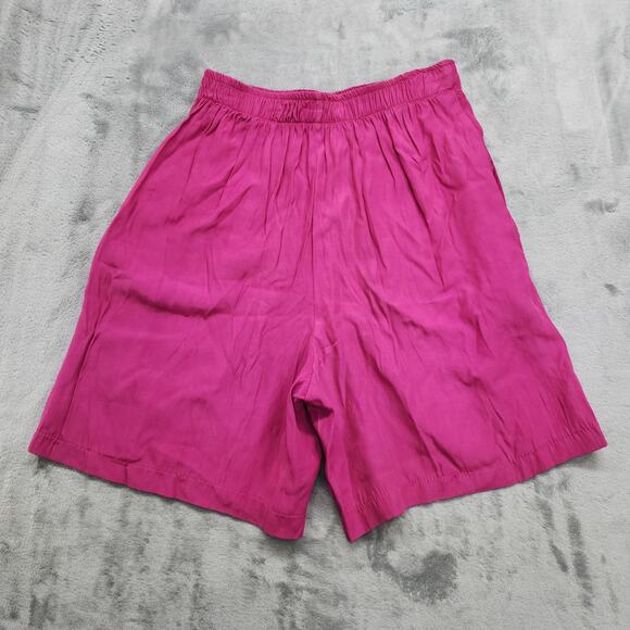 Vintage 80s Shorts Womens L Pink Pull On Elastic Waist Rayon Baggy Loose Bermuda - Picture 2 of 8